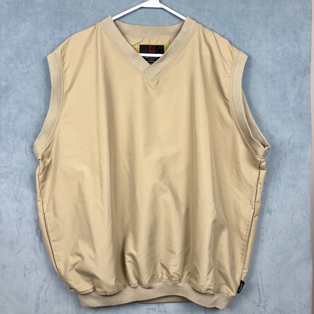 Baru Sports Mens XL Golf Windshirt Vest Tan Khaki V-Neck Pullover Windbreaker